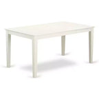 Table à manger HomeStock 5 pièces rectangulaire avec plateau en bois massif finition lin blanc, 2 bancs et 2 chaises