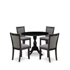 HomeStock 5-Piece Natural Oak Finish Solid Wood Top Dining Table with 4 Upholstered Chairs with Drop Leaf Lattice Back