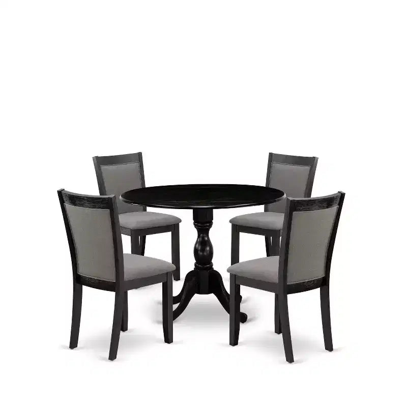 HomeStock 5-Piece Natural Oak Finish Solid Wood Top Dining Table with 4 Upholstered Chairs with Drop Leaf Lattice Back