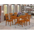 Table à manger 7 pièces ovale en bois massif finition brun selle avec 6 chaises avec