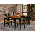 Table de salle à manger HomeStock 7 pièces avec plateau en bois massif noir et cerisier et 6 chaises