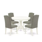 Round Dinette Set 5Pc - 42 Inch Table & 4 Chairs - Modern Kitchen Set - Linen White Legs - Dark Shitake Fabric