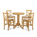 Kitchen Pub Table Set - 5 Piece Dinette Set with Chairs - Small Space Design - Warm Oak Finish