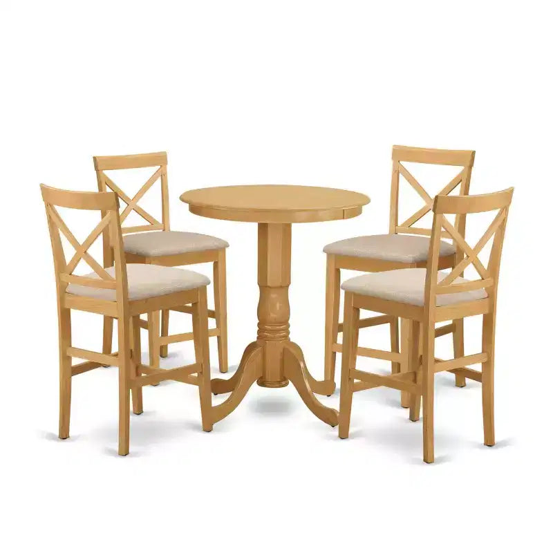 Kitchen Pub Table Set - 5 Piece Dinette Set with Chairs - Small Space Design - Warm Oak Finish