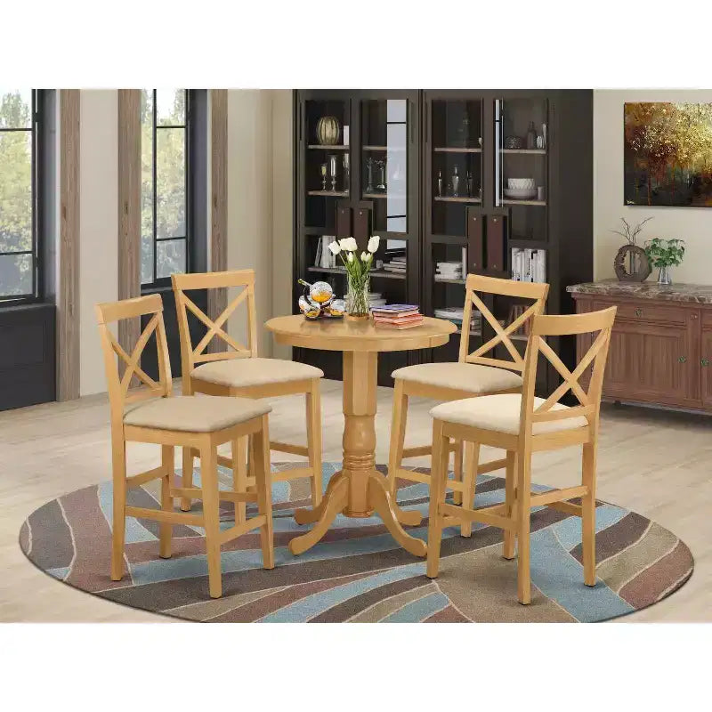Ensemble table de pub pour cuisine - Ensemble de dînette 5 pièces avec chaises - Conception pour petits espaces - Fini chêne chaud