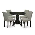HomeStock 5-Piece Round Black Finish Solid Wood Top Dining Table with 4-Parson Chair