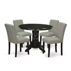 HomeStock 5-Piece Round Black Finish Solid Wood Top Dining Table with 4-Parson Chair