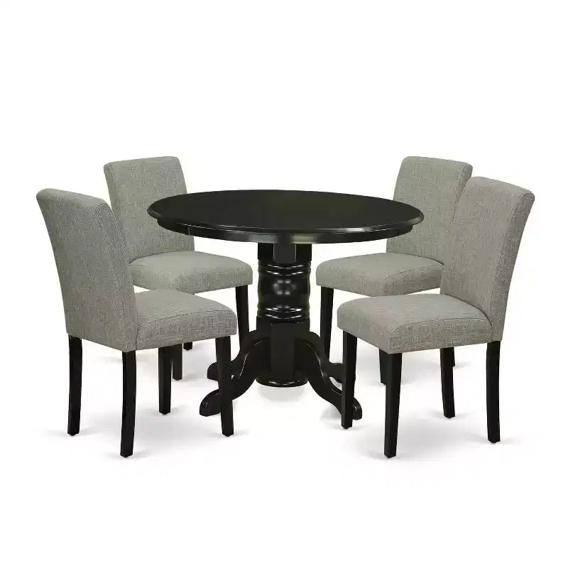 HomeStock 5-Piece Round Black Finish Solid Wood Top Dining Table with 4-Parson Chair