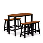 HomeStock 4-Piece Solid Wood Top Black & Cherry Finish Dining Table Set - a Dining Room Table, 2 Stools with a Bench