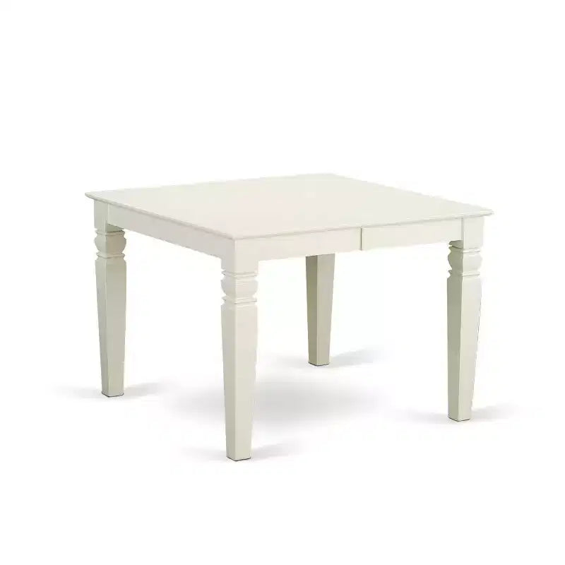 Ensemble de table à manger rectangulaire de cuisine - Table et 4 chaises (5 pièces) - Pieds blancs lin - Tissu beige clair