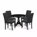 HomeStock 5-Pc Wire Brushed Black Finish Solid Wood Top Dining table with 4 Chairs