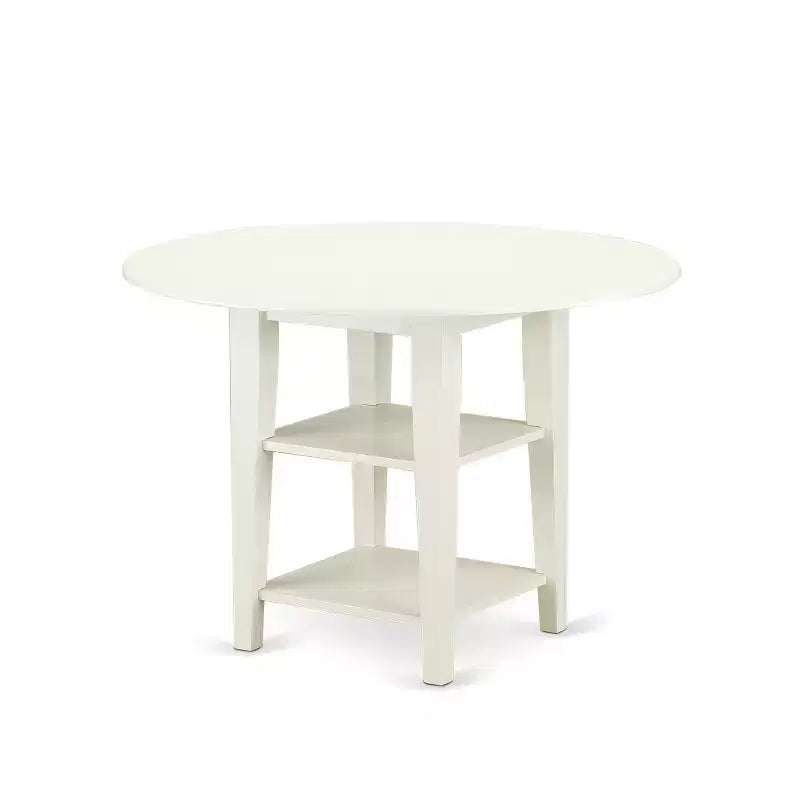 HomeStock 5-Pc Linen White Finish Solid Wood Top - Round Dining Room Set - Seats-4