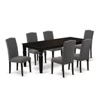 HomeStock 7-Piece Rectangle Black Finish Solid Wood Top Dining Table with 6 Parson-Chairs