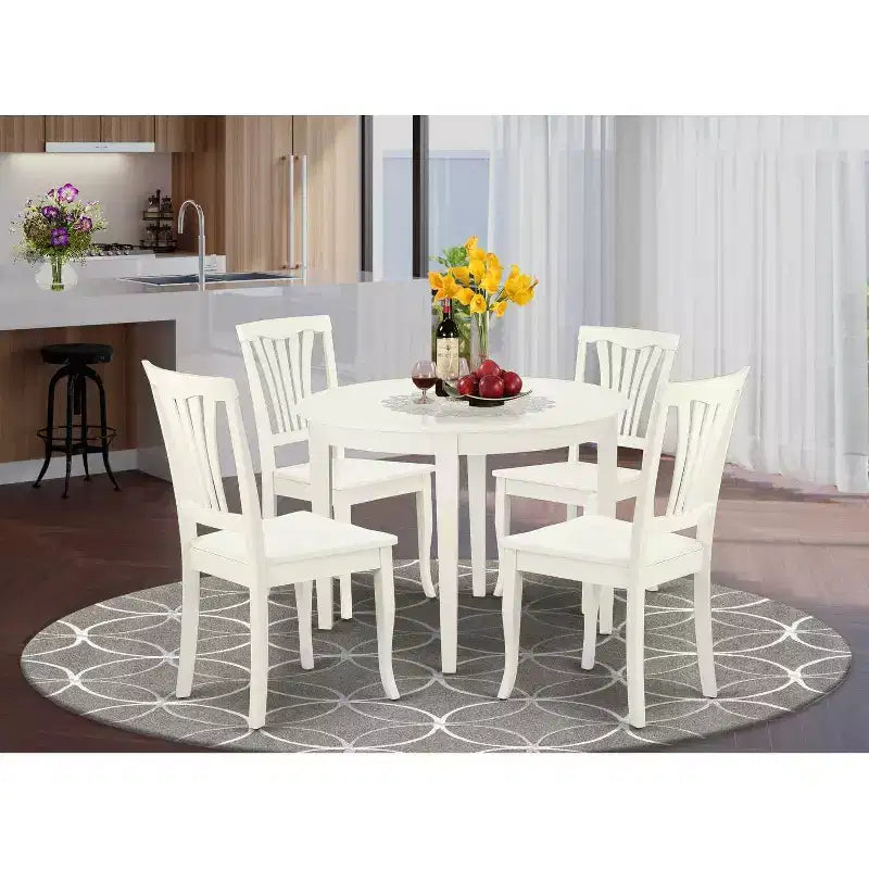Ensemble de salle à manger rond rétro 5 pièces - Table de 42 pouces et 4 chaises - Meubles de cuisine style Renaissance