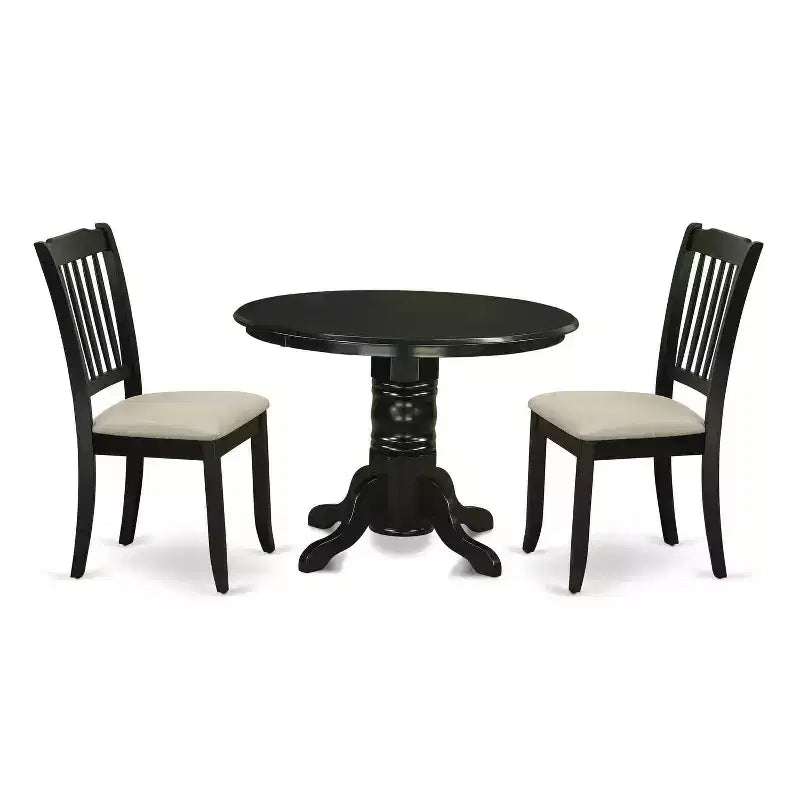 HomeStock 3-Pc Black Finish Solid Wood Top - Round Dining Room Set - Seats 4