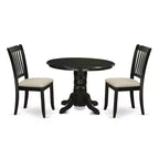 HomeStock 3-Pc Black Finish Solid Wood Top - Round Dining Room Set - Seats 4