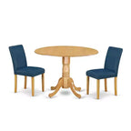Round Dining Table Set - 42 Table w/ Drop Leaves & 2 Parsons Chairs - Linen White PU Leather