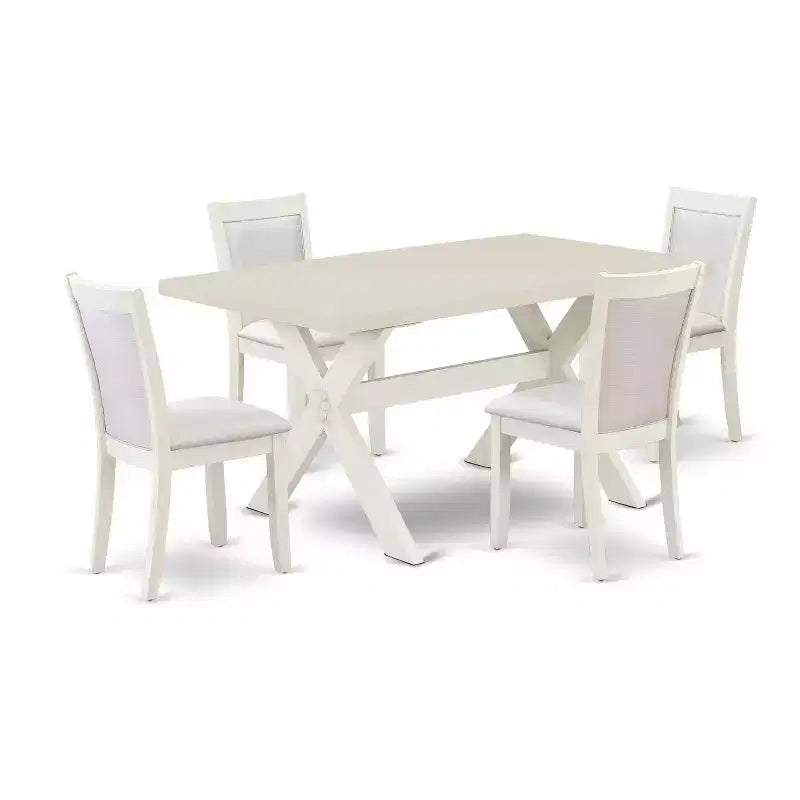 HomeStock 5-Piece Wire Brushed Linen White Finish Solid Wood Top Dining table with 4-Chairs