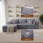 105.51 en velours côtelé sectionnel modulaire en forme de L avec pouf