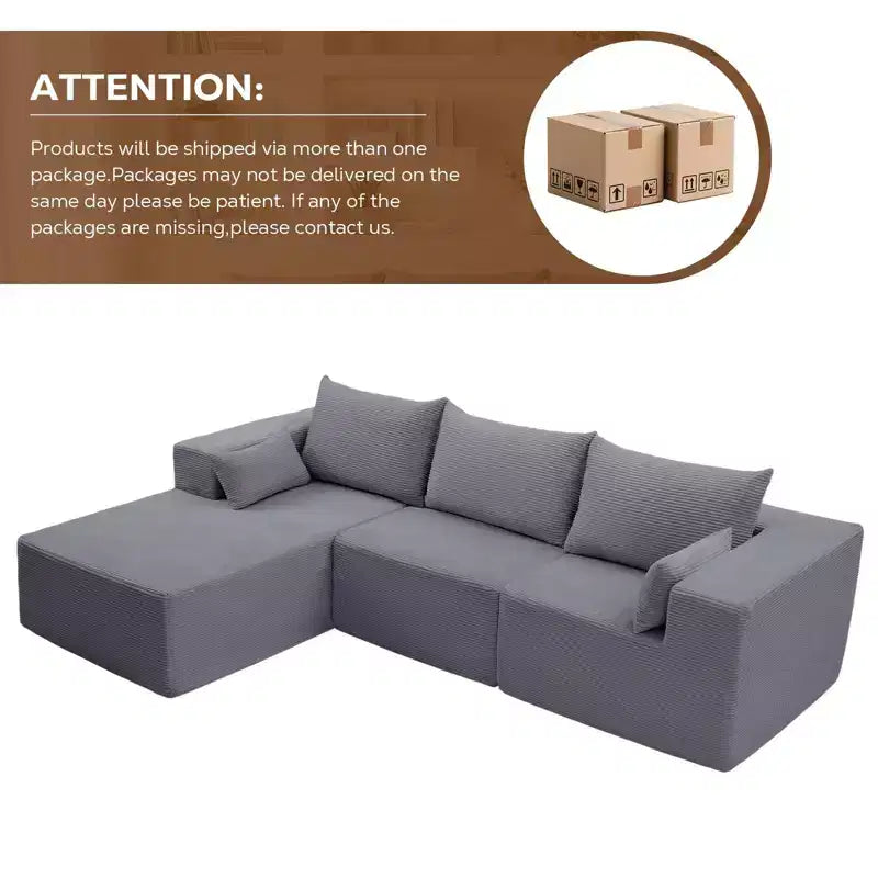 105.51 en velours côtelé sectionnel modulaire en forme de L avec pouf