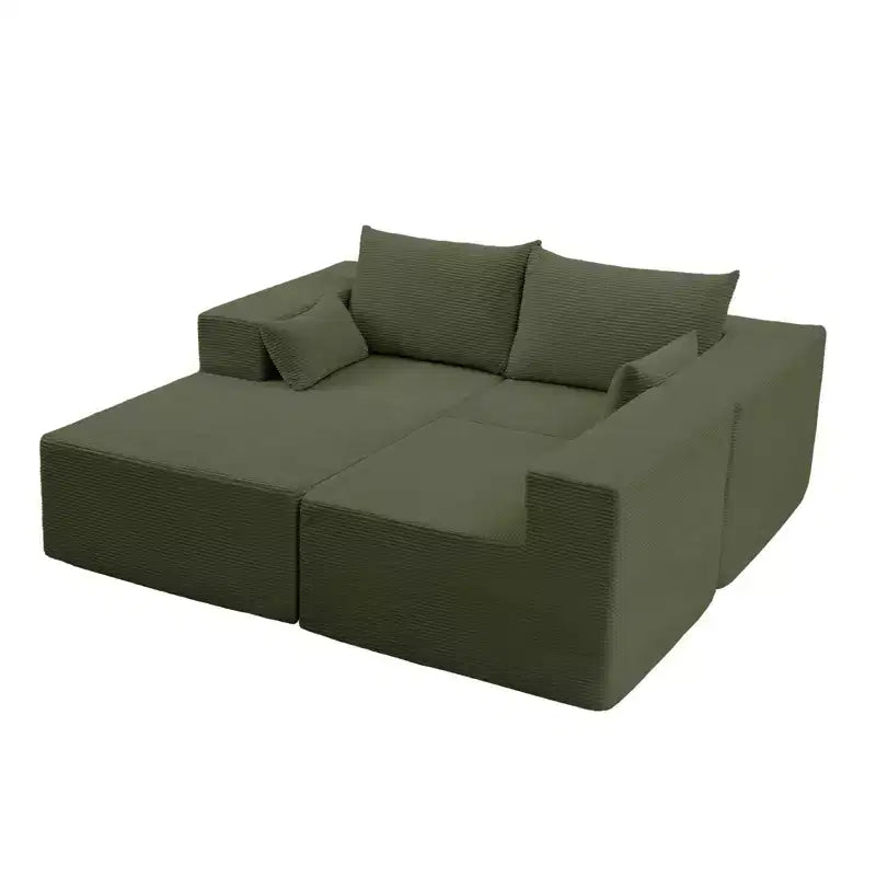 105.51 en velours côtelé sectionnel modulaire en forme de L avec pouf