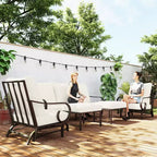 Ensemble de mobilier de jardin 5 pièces pour patio, ensemble de mobilier d'extérieur avec 2 fauteuils à bascule, un canapé 3 places et 2 poufs