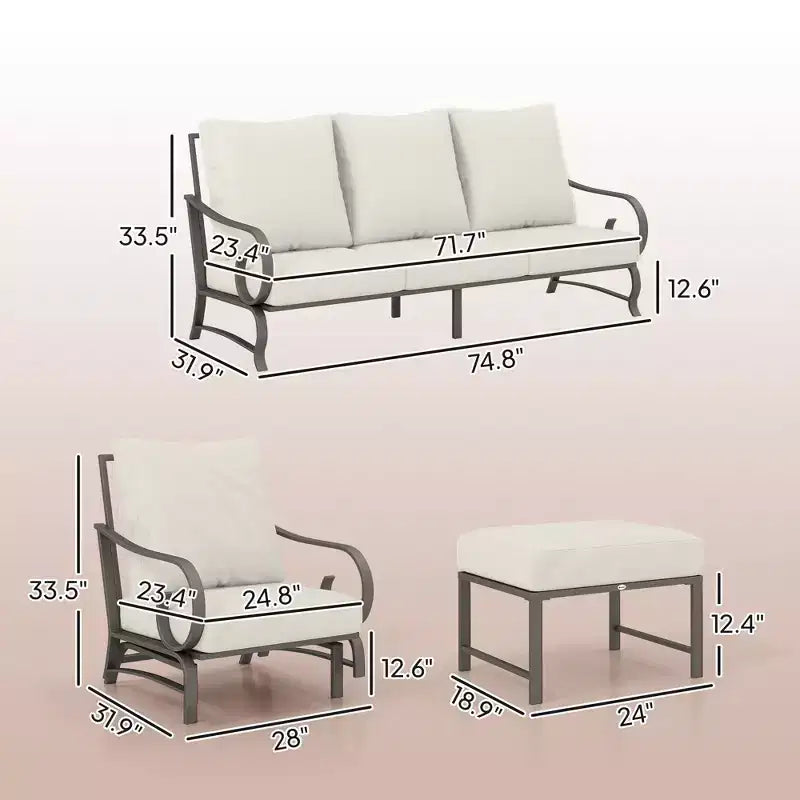 Ensemble de mobilier de jardin 5 pièces pour patio, ensemble de mobilier d'extérieur avec 2 fauteuils à bascule, un canapé 3 places et 2 poufs