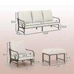 Ensemble de mobilier de jardin 5 pièces pour patio, ensemble de mobilier d'extérieur avec 2 fauteuils à bascule, un canapé 3 places et 2 poufs
