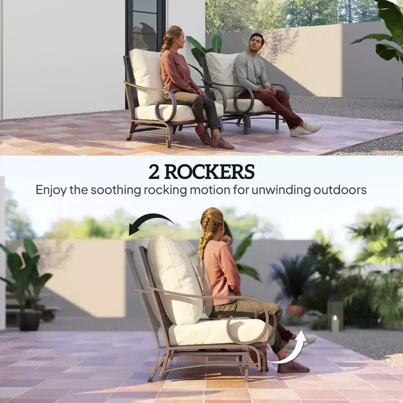 Ensemble de mobilier de jardin 5 pièces pour patio, ensemble de mobilier d'extérieur avec 2 fauteuils à bascule, un canapé 3 places et 2 poufs