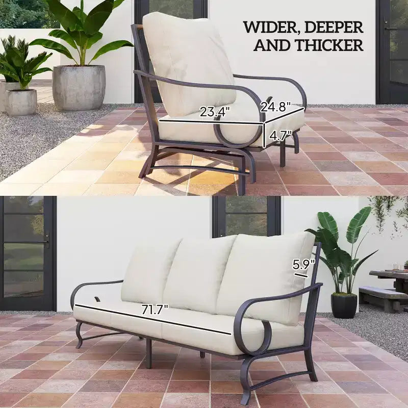 Ensemble de mobilier de jardin 5 pièces pour patio, ensemble de mobilier d'extérieur avec 2 fauteuils à bascule, un canapé 3 places et 2 poufs