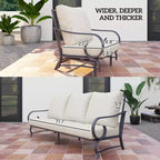 Ensemble de mobilier de jardin 5 pièces pour patio, ensemble de mobilier d'extérieur avec 2 fauteuils à bascule, un canapé 3 places et 2 poufs