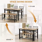 Ensemble de salle à manger 4 pièces pour 4 personnes, table de cuisine en bois avec 2 chaises et banc, ensemble de table de cuisine rectangulaire avec étagère de rangement pour salon