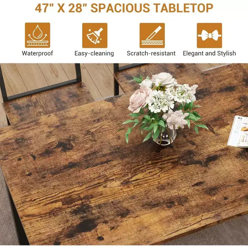 Ensemble de salle à manger 4 pièces pour 4 personnes, table de cuisine en bois avec 2 chaises et banc, ensemble de table de cuisine rectangulaire avec étagère de rangement pour salon
