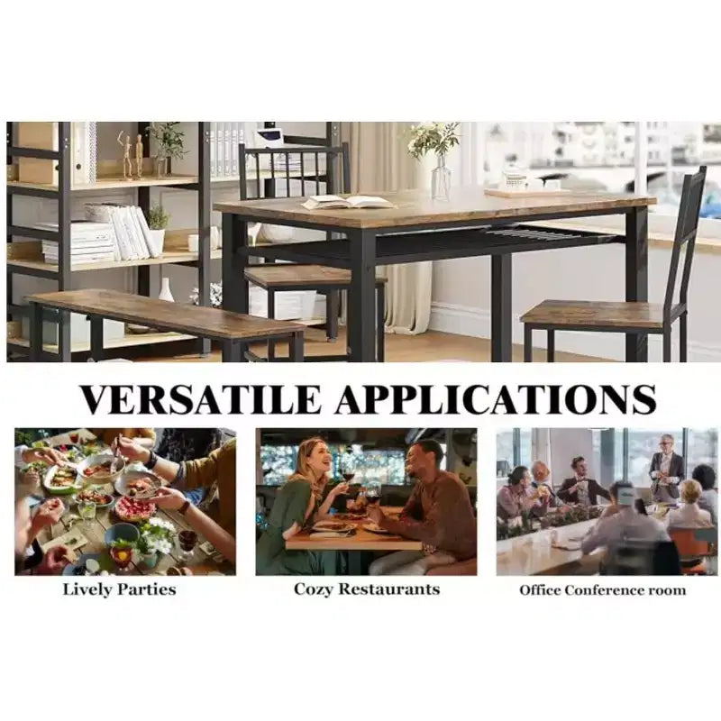 Ensemble de salle à manger 4 pièces pour 4 personnes, table de cuisine en bois avec 2 chaises et banc, ensemble de table de cuisine rectangulaire avec étagère de rangement pour salon