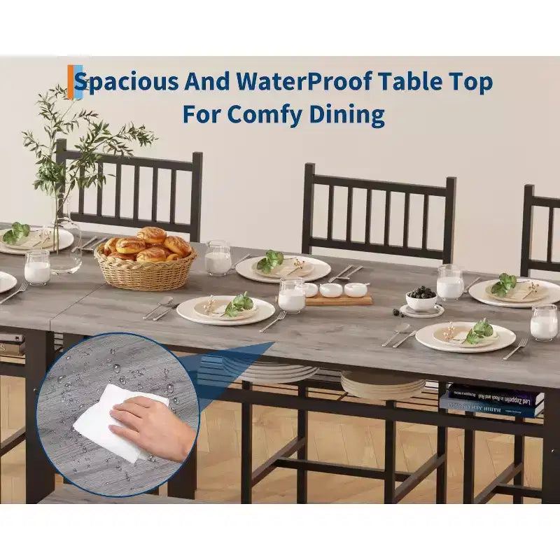 Ensemble de salle à manger 4 pièces pour 4 personnes, table de cuisine en bois avec 2 chaises et banc, ensemble de table de cuisine rectangulaire avec étagère de rangement pour salon
