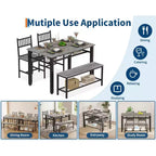 Ensemble de salle à manger 4 pièces pour 4 personnes, table de cuisine en bois avec 2 chaises et banc, ensemble de table de cuisine rectangulaire avec étagère de rangement pour salon