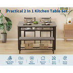 Ensemble de salle à manger 4 pièces pour 4 personnes, table de cuisine en bois avec 2 chaises et banc, ensemble de table de cuisine rectangulaire avec étagère de rangement pour salon