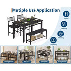 Ensemble de salle à manger 4 pièces pour 4 personnes, table de cuisine en bois avec 2 chaises et banc, ensemble de table de cuisine rectangulaire avec étagère de rangement pour salon