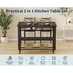 Ensemble de salle à manger 4 pièces pour 4 personnes, table de cuisine en bois avec 2 chaises et banc, ensemble de table de cuisine rectangulaire avec étagère de rangement pour salon