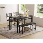 Ensemble de salle à manger 4 pièces pour 4 personnes, table de cuisine en bois avec 2 chaises et banc, ensemble de table de cuisine rectangulaire avec étagère de rangement pour salon