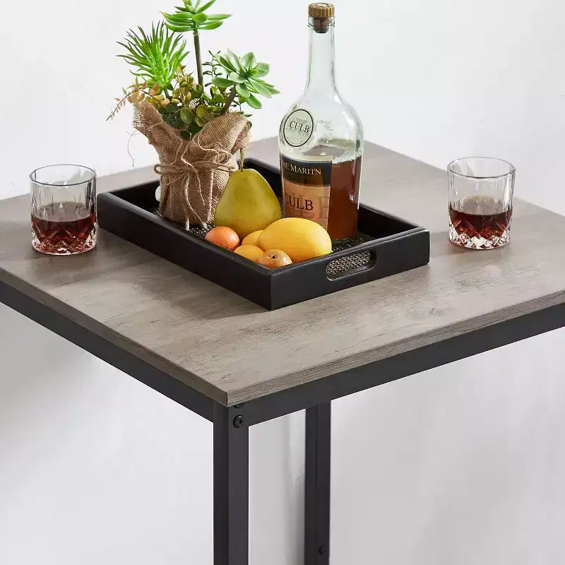 Table de bar avec 2 tabourets de bar, sièges et dossiers souples en PU, panneaux de particules, pour bar, maison, bureau ou salon, gris, taille unique