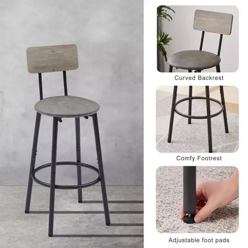 Table de bar avec 2 tabourets de bar, sièges et dossiers souples en PU, panneaux de particules, pour bar, maison, bureau ou salon, gris, taille unique