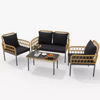 Ensemble bistro 4 pièces en osier avec table d'appoint en verre et chaises modernes en rotin, pour appartement, arrière-cour, porche, balcon, pelouse