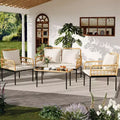 Wicker 4 Pieces Patio Bistro Sets with Glass Top Side Table and Modern Rattan Chairs, for Apartment, Backyard, Porch, Balcony, Lawn