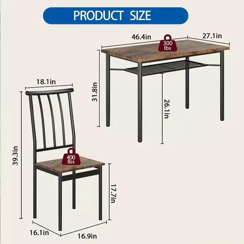 Ensemble de salle à manger COZONY 4 pièces style ferme, table et chaises de cuisine en bois avec rangement et pieds réglables