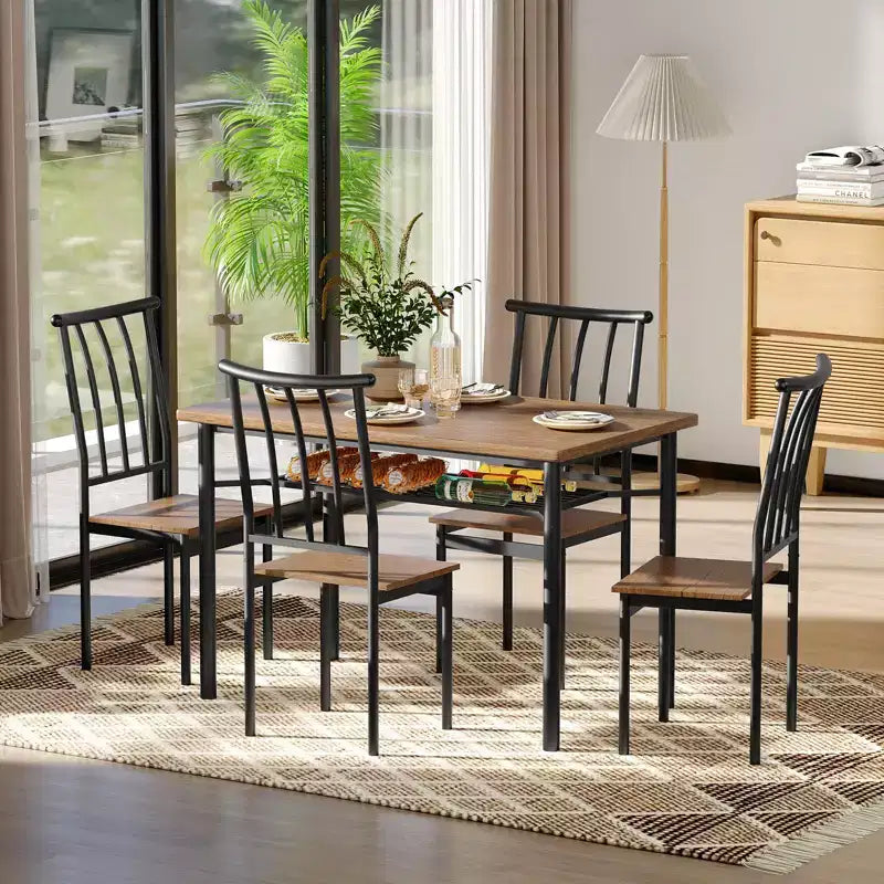Ensemble de salle à manger COZONY 4 pièces style ferme, table et chaises de cuisine en bois avec rangement et pieds réglables