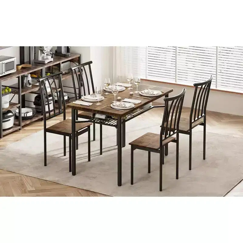 Ensemble de salle à manger COZONY 4 pièces style ferme, table et chaises de cuisine en bois avec rangement et pieds réglables