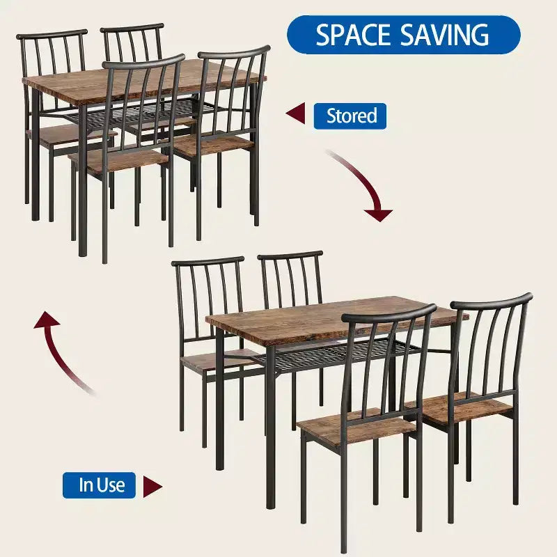 Ensemble de salle à manger COZONY 4 pièces style ferme, table et chaises de cuisine en bois avec rangement et pieds réglables