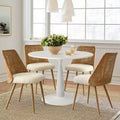 Small Round 5 Piece Dining Table Set for 4, 35 Round Pedestal Table with 4 Boucle Dining Chairs Double Layer Rattan Back. Dining Room-Panipeachy