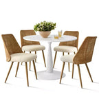 Ensemble de salle à manger 5 pièces petite table ronde pour 4, table piédestal ronde 35 pouces avec 4 chaises de salle à manger en bouclette dossier en rotin double couche. Salle à manger-Panipeachy